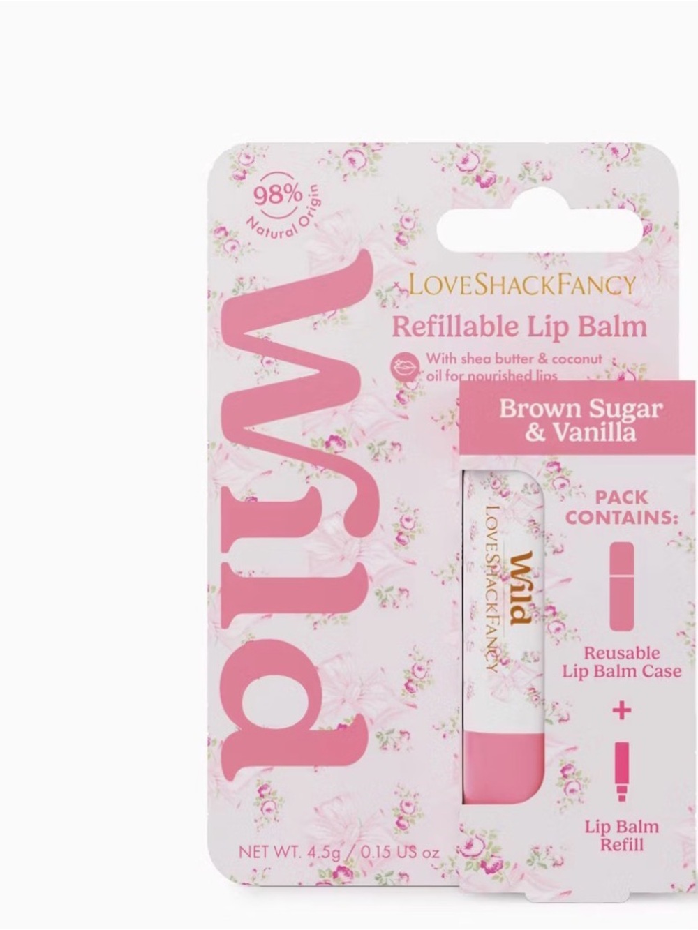 LoveShackFancy Refillable Lip Balm in Light Pink - Brown Sugar & Vanilla